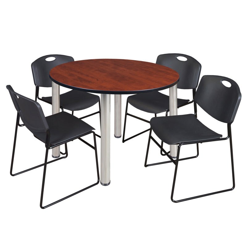 Regency Kee Functional Round Breakroom Table with 4 Zeng Stack Chairs 48" W x 48" D x 29" H (REG - TB48R - 44) - SchoolOutlet