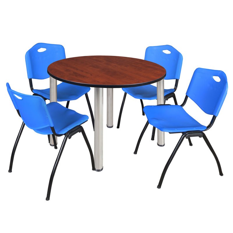 Regency Kee Ergonomic Round Breakroom Table with 4 M Stack Chairs 48" W x 48" D x 29" H (REG - TB48R - 47) - SchoolOutlet