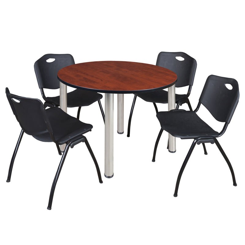 Regency Kee Ergonomic Round Breakroom Table with 4 M Stack Chairs 48" W x 48" D x 29" H (REG - TB48R - 47) - SchoolOutlet