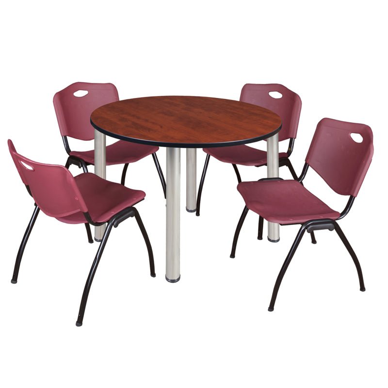 Regency Kee Ergonomic Round Breakroom Table with 4 M Stack Chairs 48" W x 48" D x 29" H (REG - TB48R - 47) - SchoolOutlet