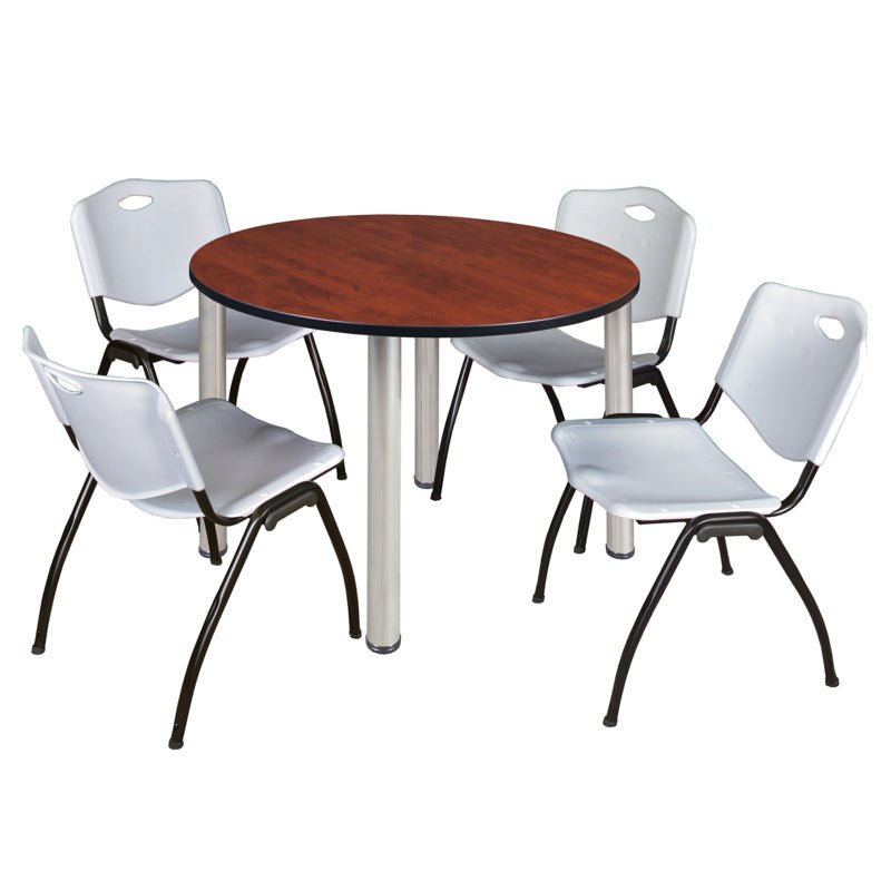 Regency Kee Ergonomic Round Breakroom Table with 4 M Stack Chairs 48" W x 48" D x 29" H (REG - TB48R - 47) - SchoolOutlet
