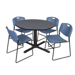 Regency Cain Collaborative Round X - Base Breakroom Table with 4 Zeng Stack Chairs 48