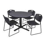 Regency Cain Collaborative Round X - Base Breakroom Table with 4 Zeng Stack Chairs 48