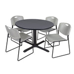 Regency Cain Collaborative Round X - Base Breakroom Table with 4 Zeng Stack Chairs 48