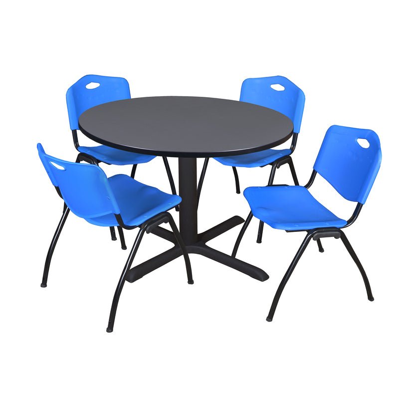 Regency Cain Versatile Round X - Base Breakroom Table with 4 M Stack Chairs 48" W x 48" D x 29" H (REG - TB48R - 47) - SchoolOutlet