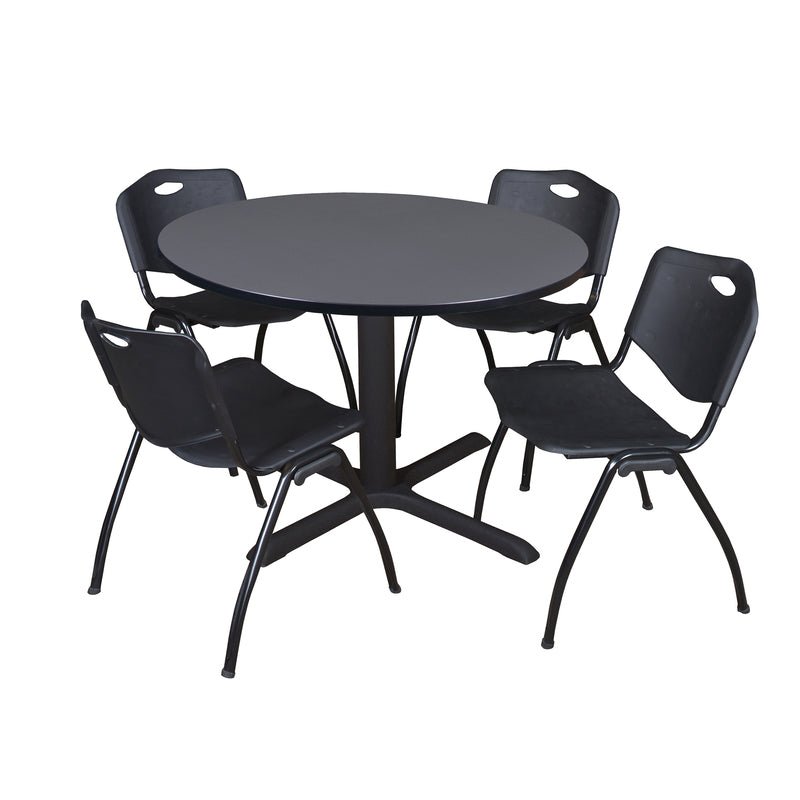 Regency Cain Versatile Round X - Base Breakroom Table with 4 M Stack Chairs 48" W x 48" D x 29" H (REG - TB48R - 47) - SchoolOutlet