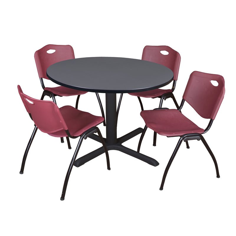 Regency Cain Versatile Round X - Base Breakroom Table with 4 M Stack Chairs 48" W x 48" D x 29" H (REG - TB48R - 47) - SchoolOutlet