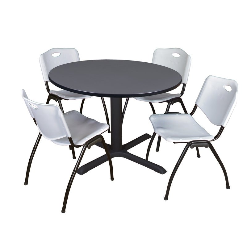 Regency Cain Versatile Round X - Base Breakroom Table with 4 M Stack Chairs 48" W x 48" D x 29" H (REG - TB48R - 47) - SchoolOutlet