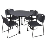 Regency Kee Mobile Round Adjustable Classroom Table with 4 Black Zeng Stack Chairs 48