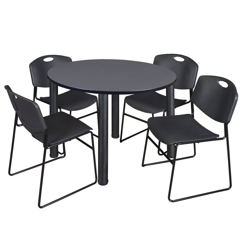Regency Kee Functional Round Breakroom Table with 4 Zeng Stack Chairs 48" W x 48" D x 29" H (REG - TB48R - 44) - SchoolOutlet