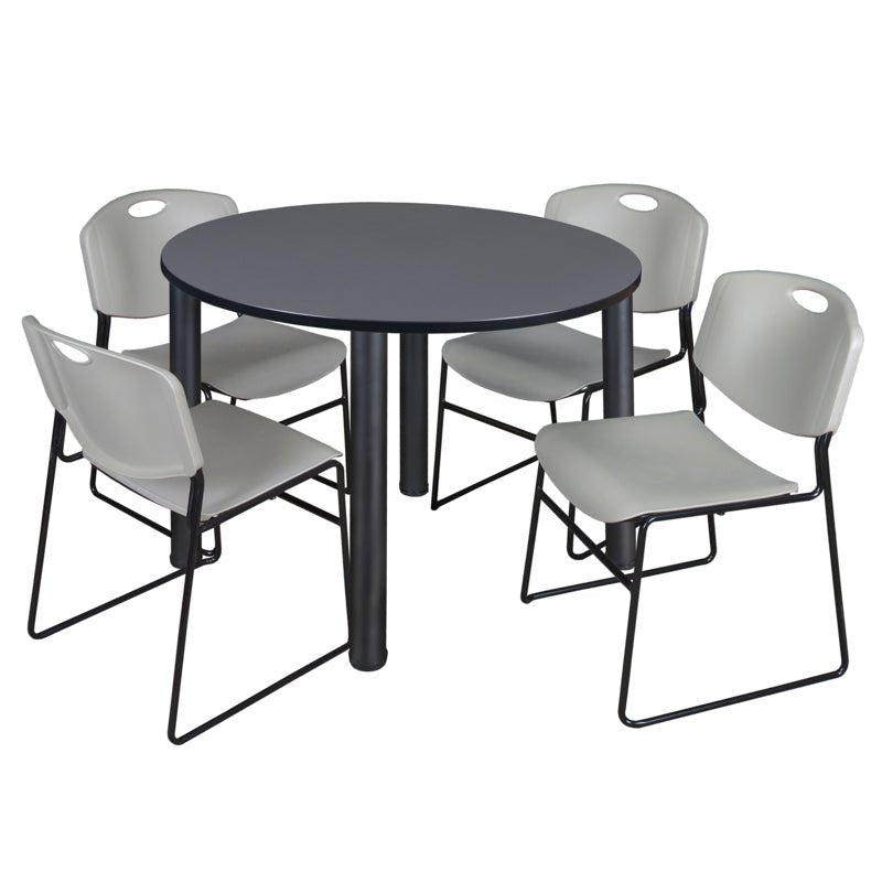 Regency Kee Functional Round Breakroom Table with 4 Zeng Stack Chairs 48" W x 48" D x 29" H (REG - TB48R - 44) - SchoolOutlet