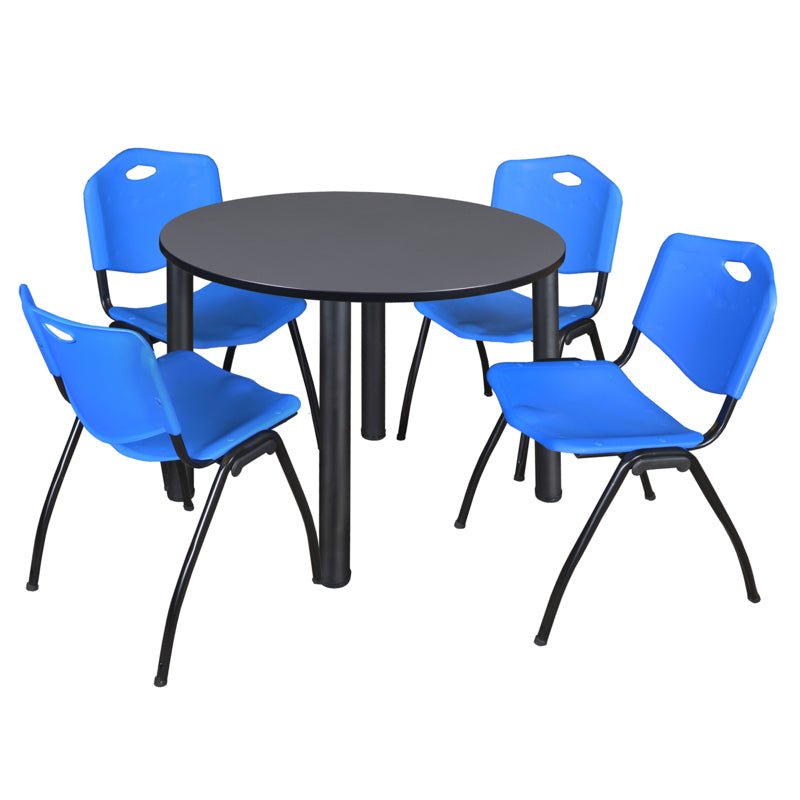 Regency Kee Ergonomic Round Breakroom Table with 4 M Stack Chairs 48" W x 48" D x 29" H (REG - TB48R - 47) - SchoolOutlet