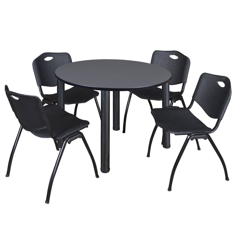 Regency Kee Ergonomic Round Breakroom Table with 4 M Stack Chairs 48" W x 48" D x 29" H (REG - TB48R - 47) - SchoolOutlet
