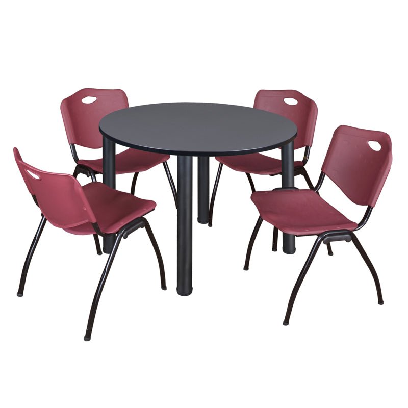 Regency Kee Ergonomic Round Breakroom Table with 4 M Stack Chairs 48" W x 48" D x 29" H (REG - TB48R - 47) - SchoolOutlet