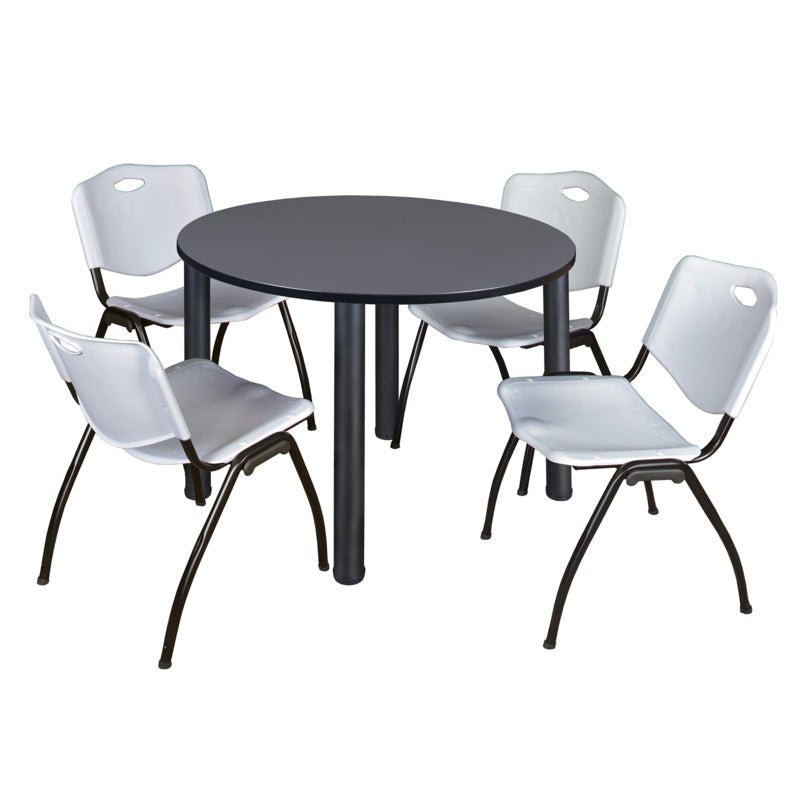 Regency Kee Ergonomic Round Breakroom Table with 4 M Stack Chairs 48" W x 48" D x 29" H (REG - TB48R - 47) - SchoolOutlet