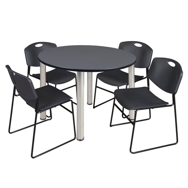 Regency Kee Functional Round Breakroom Table with 4 Zeng Stack Chairs 48" W x 48" D x 29" H (REG - TB48R - 44) - SchoolOutlet