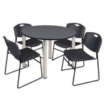 Regency Kee Functional Round Breakroom Table with 4 Zeng Stack Chairs 48