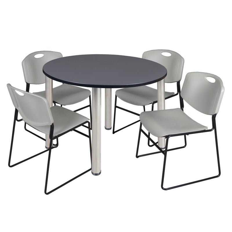 Regency Kee Functional Round Breakroom Table with 4 Zeng Stack Chairs 48" W x 48" D x 29" H (REG - TB48R - 44) - SchoolOutlet
