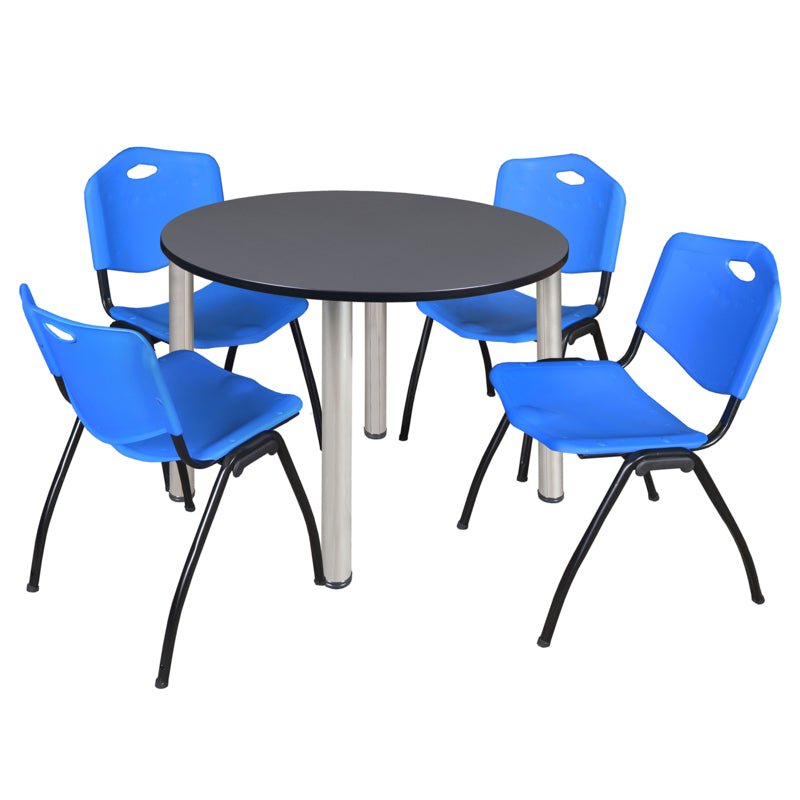 Regency Kee Ergonomic Round Breakroom Table with 4 M Stack Chairs 48" W x 48" D x 29" H (REG - TB48R - 47) - SchoolOutlet