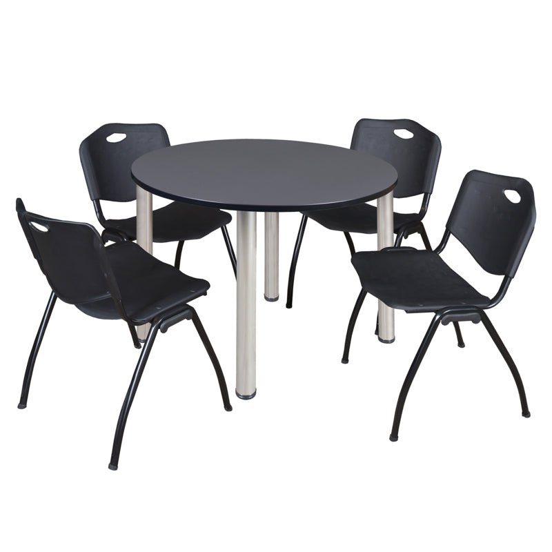 Regency Kee Ergonomic Round Breakroom Table with 4 M Stack Chairs 48" W x 48" D x 29" H (REG - TB48R - 47) - SchoolOutlet
