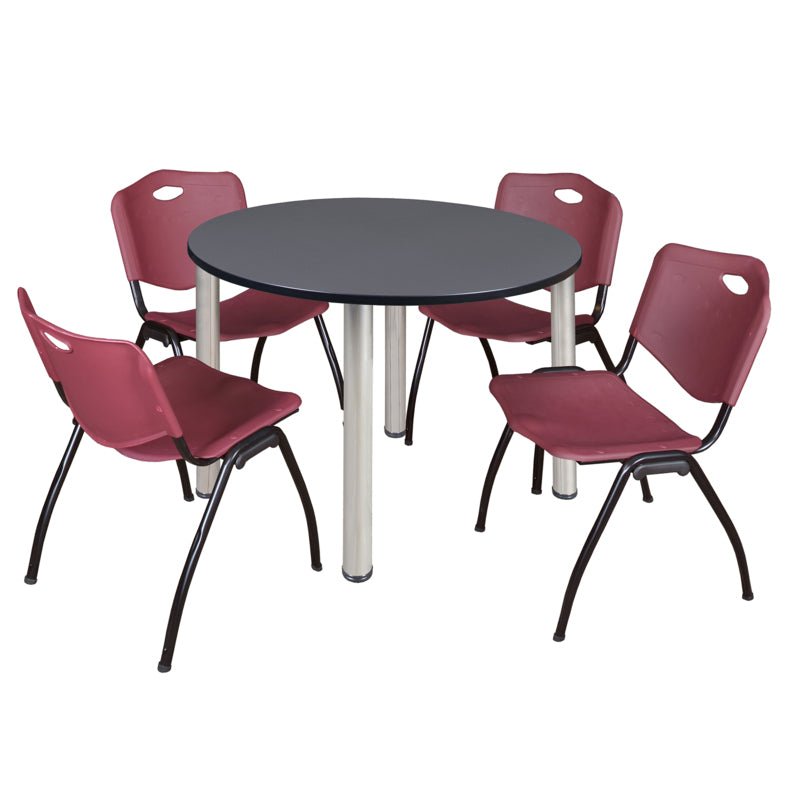 Regency Kee Ergonomic Round Breakroom Table with 4 M Stack Chairs 48" W x 48" D x 29" H (REG - TB48R - 47) - SchoolOutlet
