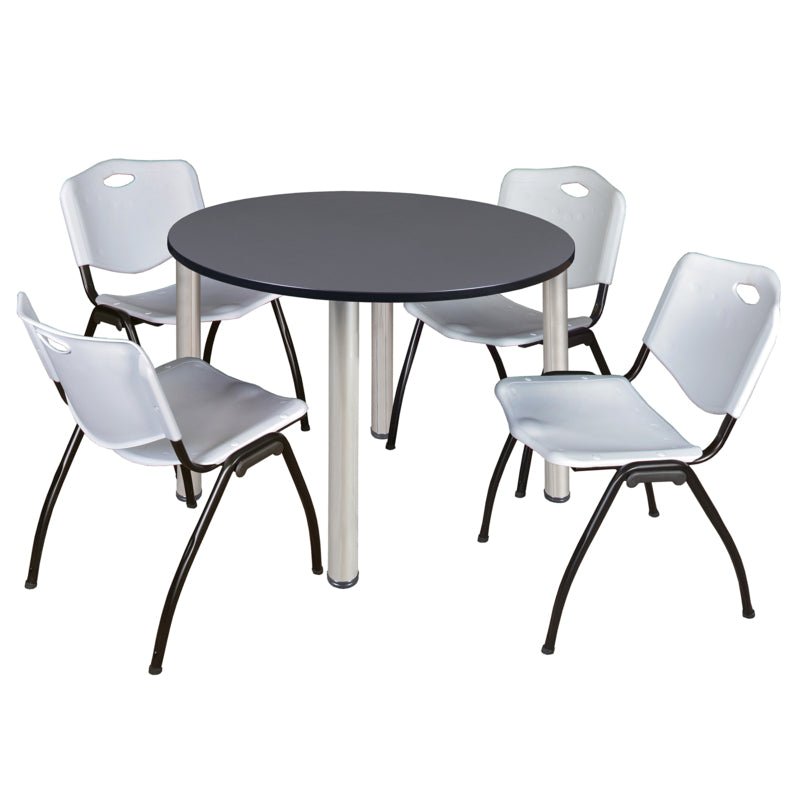 Regency Kee Ergonomic Round Breakroom Table with 4 M Stack Chairs 48" W x 48" D x 29" H (REG - TB48R - 47) - SchoolOutlet