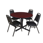 Regency Cain Durable Round X - Base Breakroom Table with 4 Black Restaurant Stack Chairs 48