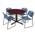 Regency Cain Collaborative Round X - Base Breakroom Table with 4 Zeng Stack Chairs 48