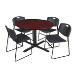 Regency Cain Collaborative Round X - Base Breakroom Table with 4 Zeng Stack Chairs 48
