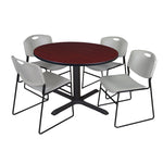 Regency Cain Collaborative Round X - Base Breakroom Table with 4 Zeng Stack Chairs 48