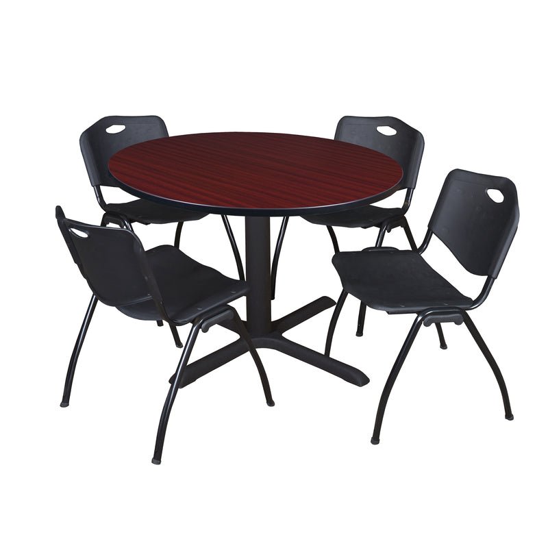 Regency Cain Versatile Round X - Base Breakroom Table with 4 M Stack Chairs 48" W x 48" D x 29" H (REG - TB48R - 47) - SchoolOutlet