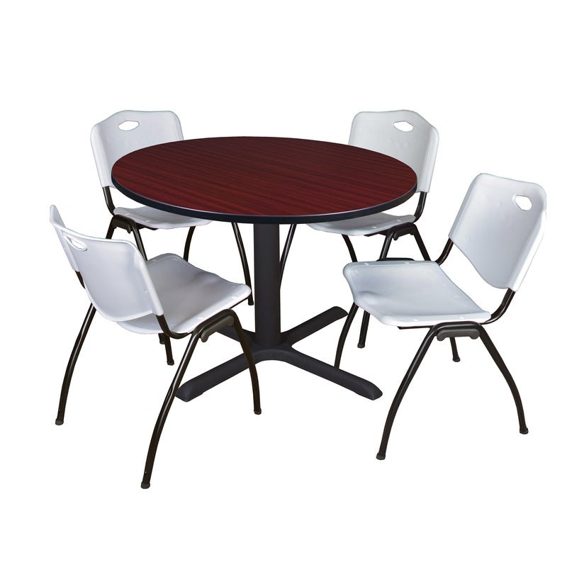 Regency Cain Versatile Round X - Base Breakroom Table with 4 M Stack Chairs 48" W x 48" D x 29" H (REG - TB48R - 47) - SchoolOutlet