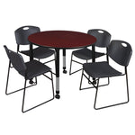 Regency Kee Mobile Round Adjustable Classroom Table with 4 Black Zeng Stack Chairs 48