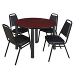 Regency Kee Circular Breakroom Table with 4 Black Restaurant Stack Chairs 48