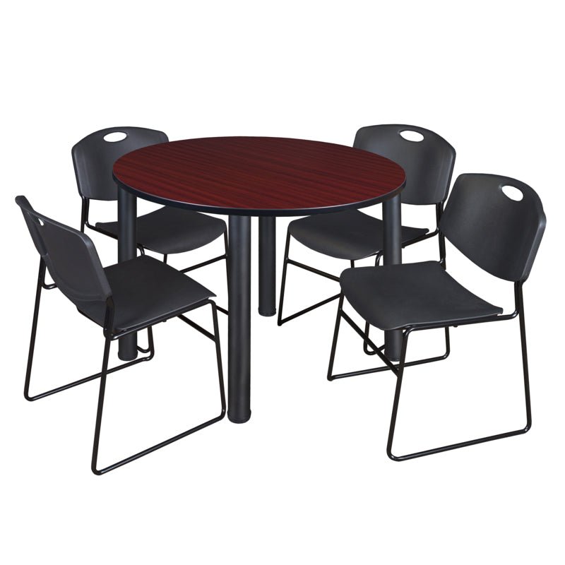 Regency Kee Functional Round Breakroom Table with 4 Zeng Stack Chairs 48" W x 48" D x 29" H (REG - TB48R - 44) - SchoolOutlet