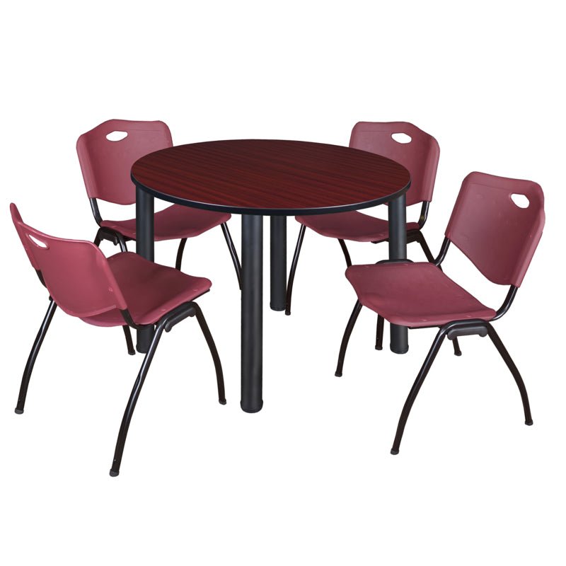 Regency Kee Ergonomic Round Breakroom Table with 4 M Stack Chairs 48" W x 48" D x 29" H (REG - TB48R - 47) - SchoolOutlet