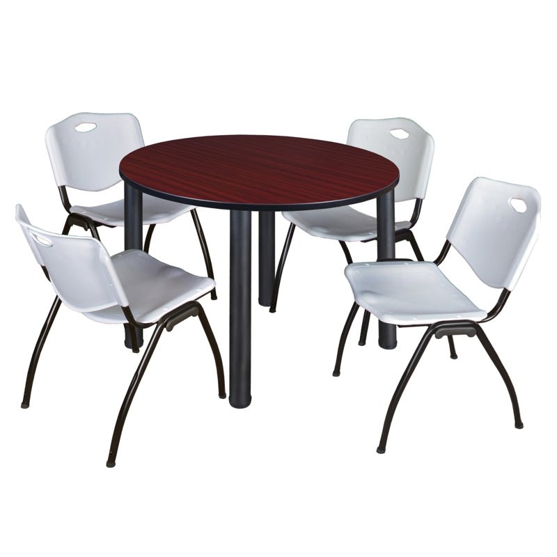 Regency Kee Ergonomic Round Breakroom Table with 4 M Stack Chairs 48" W x 48" D x 29" H (REG - TB48R - 47) - SchoolOutlet