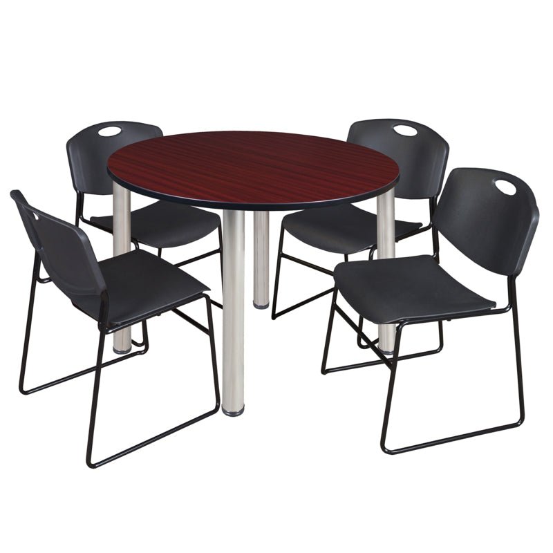 Regency Kee Functional Round Breakroom Table with 4 Zeng Stack Chairs 48" W x 48" D x 29" H (REG - TB48R - 44) - SchoolOutlet