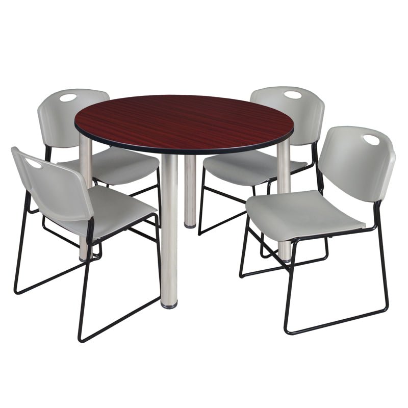 Regency Kee Functional Round Breakroom Table with 4 Zeng Stack Chairs 48" W x 48" D x 29" H (REG - TB48R - 44) - SchoolOutlet