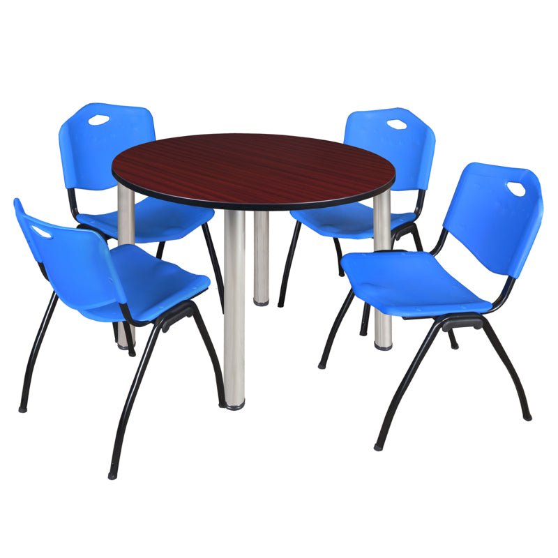 Regency Kee Ergonomic Round Breakroom Table with 4 M Stack Chairs 48" W x 48" D x 29" H (REG - TB48R - 47) - SchoolOutlet