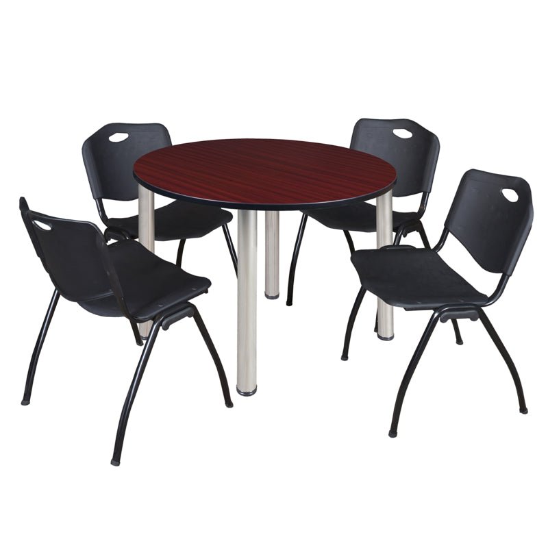 Regency Kee Ergonomic Round Breakroom Table with 4 M Stack Chairs 48" W x 48" D x 29" H (REG - TB48R - 47) - SchoolOutlet