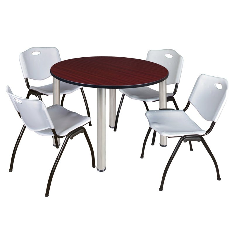 Regency Kee Ergonomic Round Breakroom Table with 4 M Stack Chairs 48" W x 48" D x 29" H (REG - TB48R - 47) - SchoolOutlet