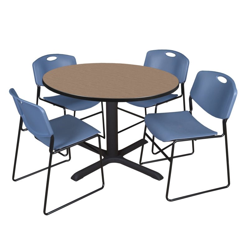 Regency Cain Collaborative Round X - Base Breakroom Table with 4 Zeng Stack Chairs 48" W x 48" D x 29" H (REG - TB48R - 44) - SchoolOutlet