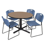 Regency Cain Collaborative Round X - Base Breakroom Table with 4 Zeng Stack Chairs 48