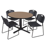 Regency Cain Collaborative Round X - Base Breakroom Table with 4 Zeng Stack Chairs 48
