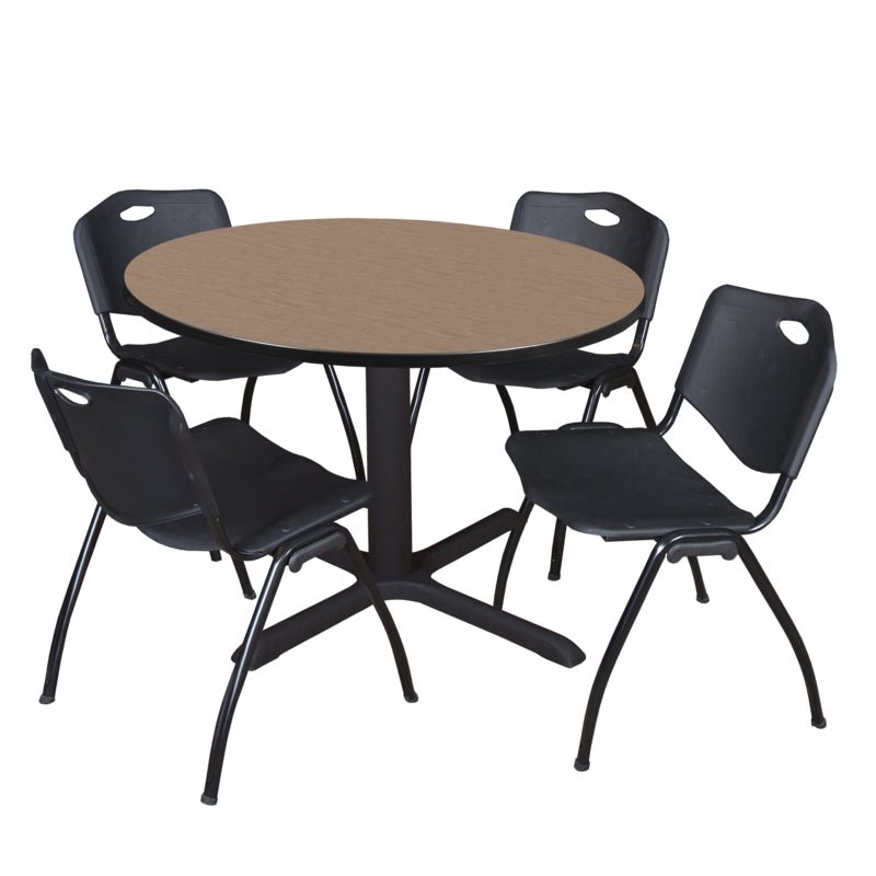 Regency Cain Versatile Round X - Base Breakroom Table with 4 M Stack Chairs 48" W x 48" D x 29" H (REG - TB48R - 47) - SchoolOutlet