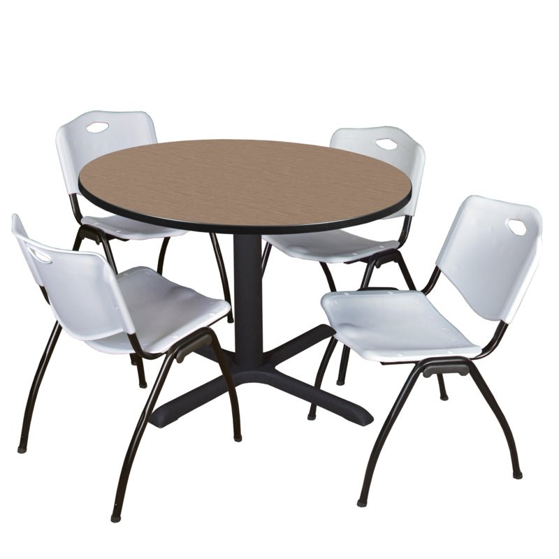 Regency Cain Versatile Round X - Base Breakroom Table with 4 M Stack Chairs 48" W x 48" D x 29" H (REG - TB48R - 47) - SchoolOutlet