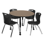 Regency Kee Mobile Round Height Adjustable Classroom Table with 4 Andy Stack Chairs 48
