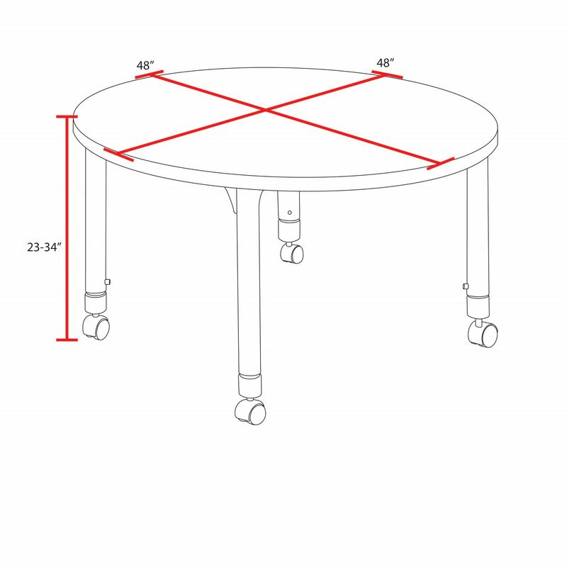 Regency Kee Mobile Round Height Adjustable Classroom Table with 4 Andy Stack Chairs 48" W x 48" D x 23" - 34"H (TB48RNDNOAPCBK40BK) - SchoolOutlet