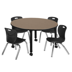 Regency Kee Mobile Round Height Adjustable Classroom Table with 4 Andy Stack Chairs 48" W x 48" D x 23"-34"H (REG-TB48R-45)